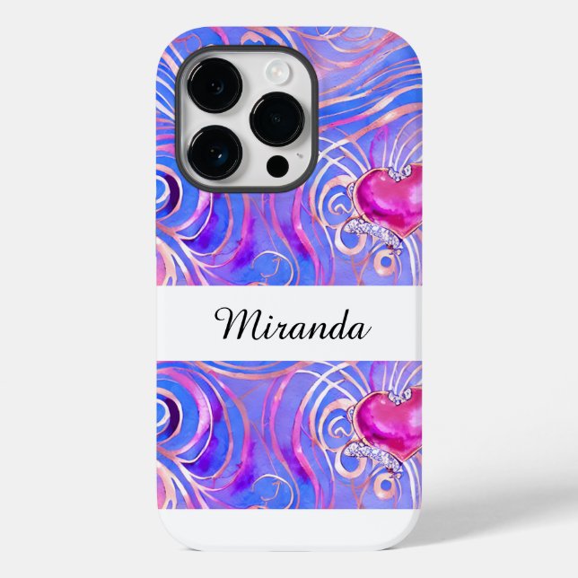 Coques Case-Mate iPhone Personnalisé Elegant Pink Heart iPhone 14 Pro Coqu (Verso)