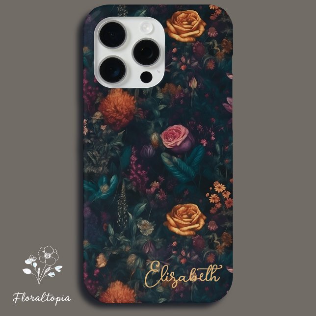Coques Case-Mate iPhone Personnalisé Élégant Rose floral gothique foncé (Créateur téléchargé)