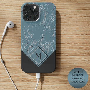 Coque iPhone 15 Pro Max Personnalisé Gris Sarcelle Bleu Noir Marbré