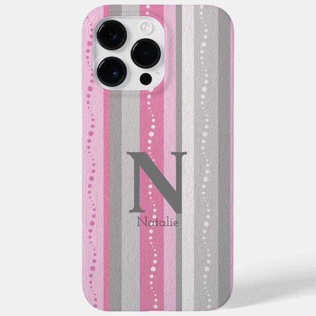 Coques Case-Mate iPhone Personnalisé mignon rayé motif rose et gris (Verso)