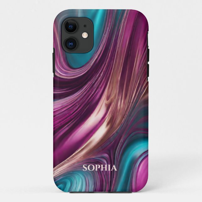 Coques Case-Mate iPhone Personnalisé Modern-Magenta, Turquoise et Or- (Dos)