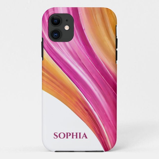 Coques Case-Mate iPhone Personnalisé moderne-coucher-rose orange et jaune (Dos)