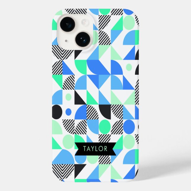 Coques Case-Mate iPhone Personnalisé Moderne Monnaie Bleue Géométrique (Verso)