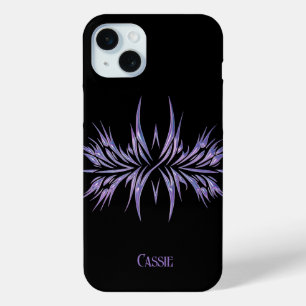 Coque iPhone 15 Mini Personnalisé Noir avec Motif Tribal Violet