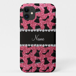 Coque Case-Mate Pour iPhone Personnalisé nom fuchsia parties scintillant rose