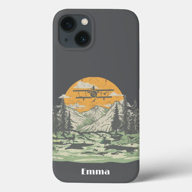 Coques Case-Mate iPhone Personnalisé, Rétro, Avion, Coucher de soleil, Nat (Verso)