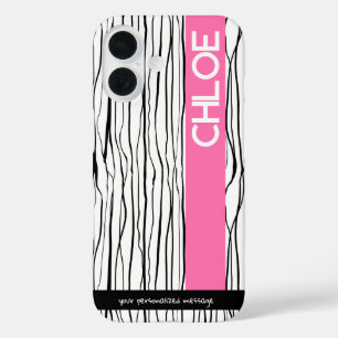 Coques iPhone 16 Personnalisé rose et noir moderne