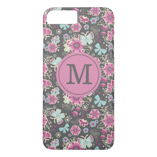 Coques Case-Mate iPhone Personnalisé rose gris joli floral (Dos)