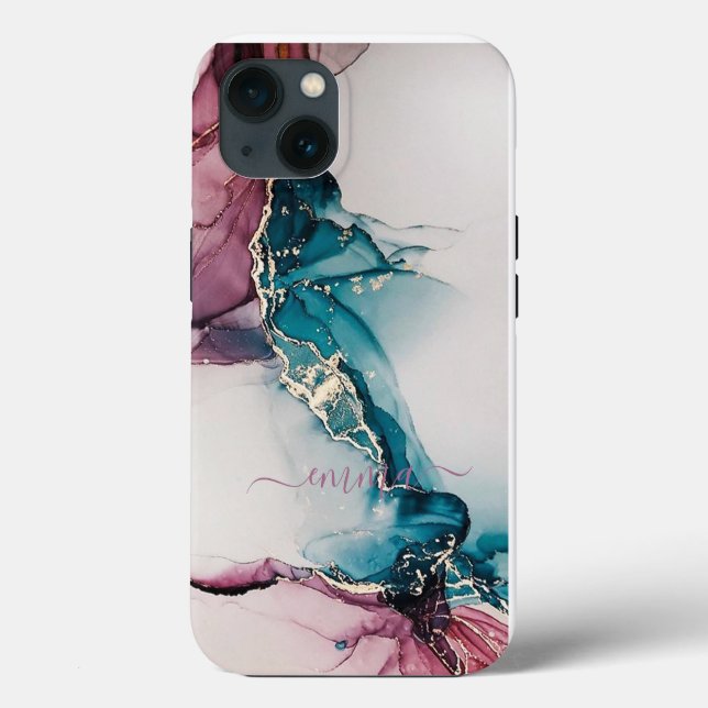 Coques Case-Mate iPhone Personnalisé Turquoise Blue Purple Marble Cellule  (Verso)