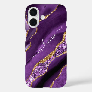 Coques iPhone 16 Personnalisé Votre Nom Purple Gold Parties scintil