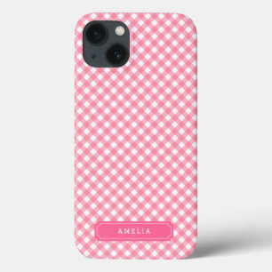 Coques Pour iPhone Personnaliser avec le nom Baby Pink En vichy