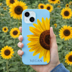 Coque Pour iPhone 15 Personnaliser Nom Ciel Bleu Jaune Tournesol 