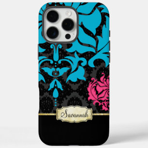 Coques iPhone 16 Pro Max Personnalisez Pink Aqua Black and Gold