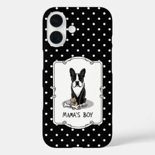 Coques iPhone 16 Petit Mama's Boy Boston Terrier (noir)