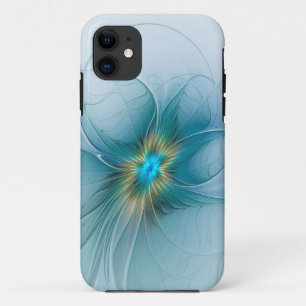 Case-Mate iPhone Case Petite Beauté Moderne Bleu Or Fractal Art Flower