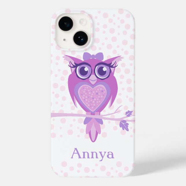 Coques Case-Mate iPhone Petites filles hibou violet, rose et blanc (Verso)
