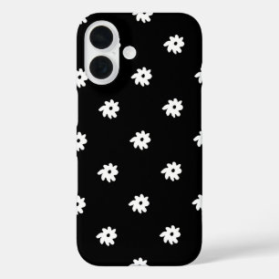 Coques iPhone 16 Petites fleurs blanches en noir