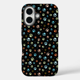 Coques iPhone 16 Petites pattes de chien colorées et transparentes