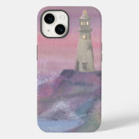 Phare Côtier Bluff Avec Ciel Rose