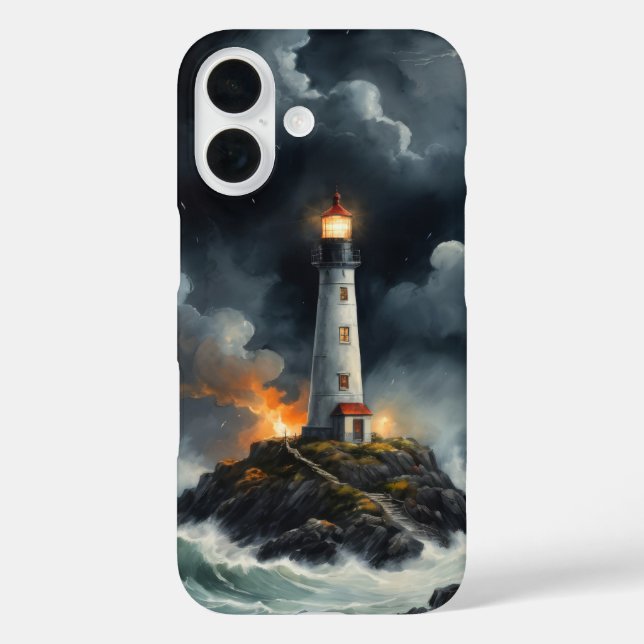 Coques Case-Mate iPhone Phare la nuit dans la couverture orageuse (Verso)