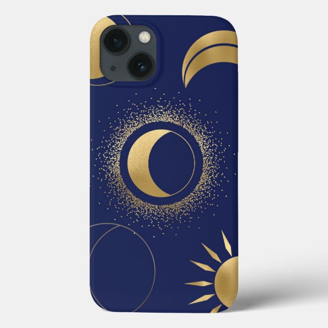 Coques Case-Mate iPhone Phase de lune de soleil d'or céleste éclipse bleu  (Verso)