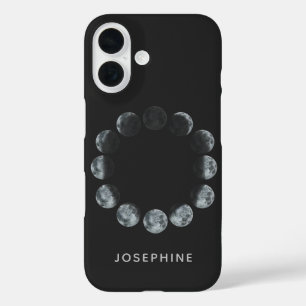 Coques iPhone 16 Phases de lune d'aquarelle noire personnalisées