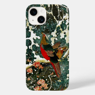 Coque Pour iPhone 14 Pheasants à Snow, Pine Tree, Roses, Japanese Flora