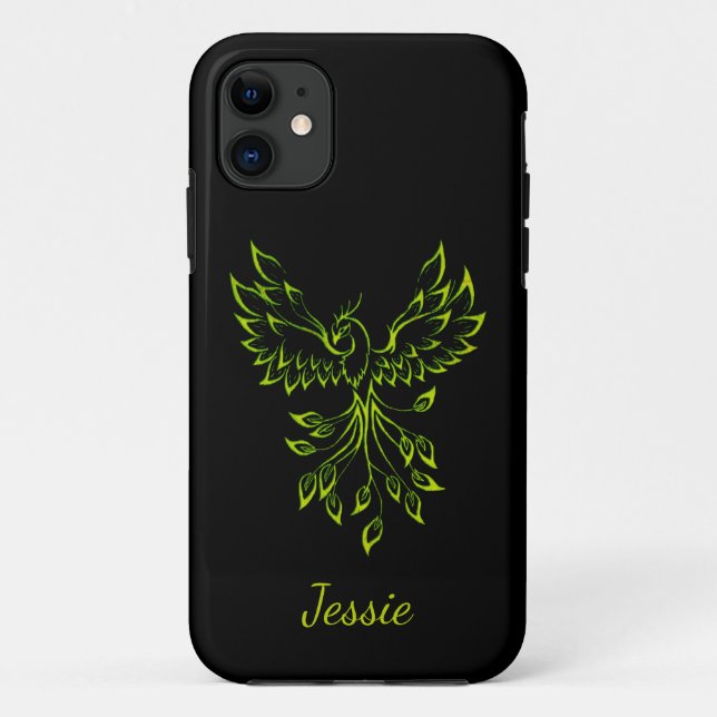 Coques Case-Mate iPhone Phoenix vert se lève sur le noir (Dos)