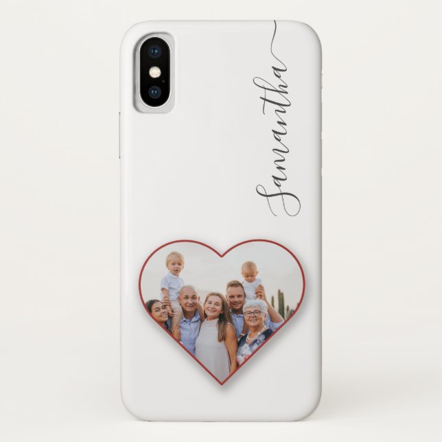 Coques Case-Mate iPhone Photo Coeur moderne Famille Blanc Votre nom (Dos)