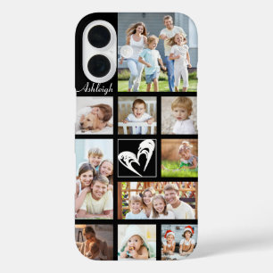 Coques iPhone 16 Photo Collage Heart Love Nom Couleur personnalisée
