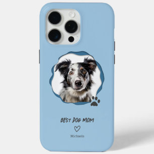 Coque iPhone 15 Pro Max Photo de la meilleure maman de chien bleu moderne