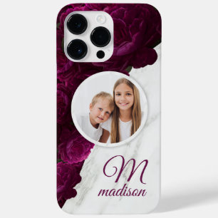 Coque Pour Pour iPhone 14 Pro Max Photo de monogramme Fleurs modernes Marbre Nom per