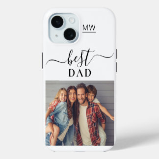 Coque Pour iPhone 15 Photo du meilleur papa monogramme