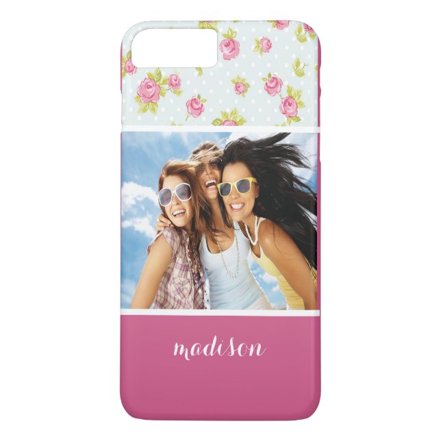 Coques Case-Mate iPhone Photo et nom personnalisés Élégantes roses roses 4 (Dos)