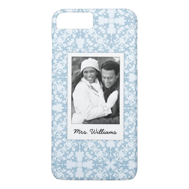 Coques Case-Mate iPhone Photo faite sur commande et damassé bleu-clair (Dos)