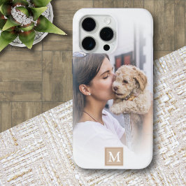 Coque iPhone 15 Pro Max Photo moderne Monogramme à rayures blanches