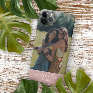 Coque iPhone 15 Mini Photo personnalisé de meilleurs amis rose poudré
