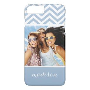 Coque Case-Mate Pour iPhone Photo personnalisée et nom Chevron bleu clair