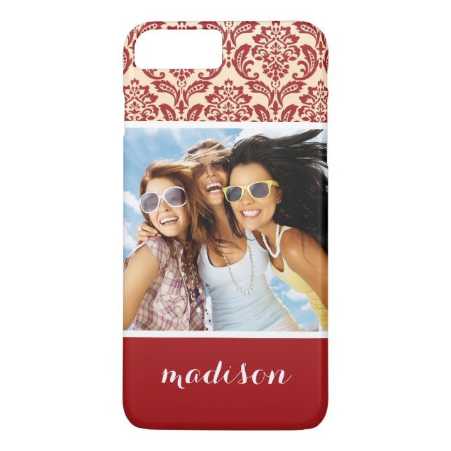 Coques Case-Mate iPhone Photo personnalisée et nom Motif Damas fond d'écra (Dos)