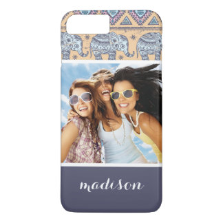 Coque iPhone 7 Plus Photo personnalisée et nom Motif tribal Blue Eleph