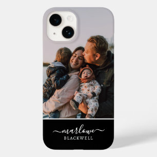 Coque Pour iPhone 14 Photo personnalisée Noir Blanc Nom de la calligrap