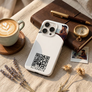 Coques iPhone 16 Pro Photo personnalisée, nom et code QR Téléphone Case