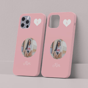 Coque Pour iPhone 14 Photo rose féminine et nom personnalisé moderne