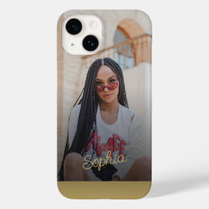 Coque Pour iPhone 14 Photo signature nom écriture personnalisée or