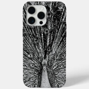 Coque iPhone 15 Pro Max Photographie de paon noir et blanc