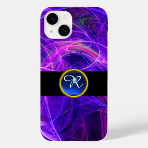 Coque Pour iPhone 14 PHOTON CRAZY PURPLE BLUE GEM MONOGRAM Abstrait