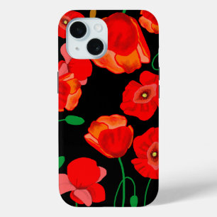 Coque Pour iPhone 15 Photos rouges sur arrière - plan noir