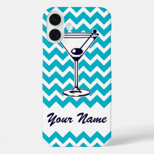 Coques iPhone 16 Plus Pictogramme Martini avec Motif Blue Chevron