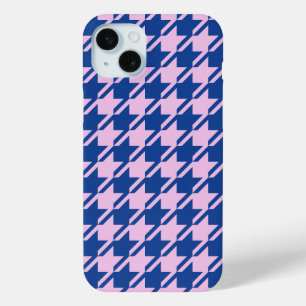 Coque iPhone 15 Mini Pied de fond rose+Motif bleu