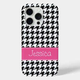 Coque iPhone 15 Pro Pied rose et noir Preppy Personnalisé